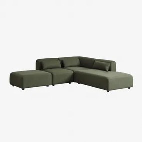 Sofá Modular De Canto Em 3 Peças Com Chaise Longue Direita E Puff Fogler Tecido Pele De Borrego Verde Sálvia - Sklum