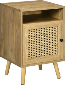 Mesa de cabeceira com armário, porta em vime e compartimento aberto, estilo vintage, 39 x 35 x 60 cm, natural