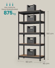 Estante para cargas pesadas com 5 prateleiras 45 x 90 x 180 cm castanho vintage