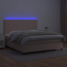 Cama box spring c/colchão/LED 180x200cm couro artif. cappuccino