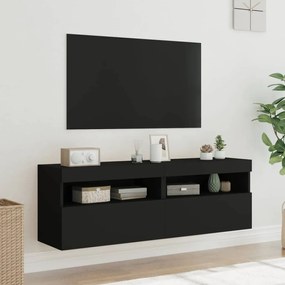 Móveis de parede p/ TV com luzes LED 2 pcs 60x30x40 cm preto