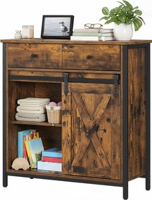 Aparador, Armário de cozinha, armário com porta de correr 70 x 30 x 80 cm castanho rustico-preto