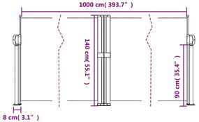 Toldo lateral retrátil 140x1000 cm cinzento-acastanhado