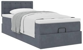 Estrutura cama otomana colchão 90x190 cm veludo cinzento escuro