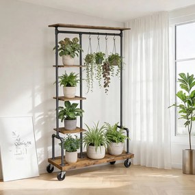 Guarda roupa aberto, design industrial, com rodas 40 x 103 x 174,5 cm castanho vintage