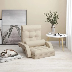 336523 vidaXL Cadeira de chão dobrável c/ função de cama tecido cor creme