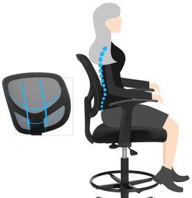 Conjunto de 2 Cadeira de escritório ergonómicas com braços, altura do assento 55-75 cm  giratória alta com anel para os pés ajustável, capacidade de c