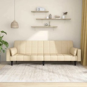 vidaXL Sofá-cama 2 lugares com duas almofadas tecido cor creme