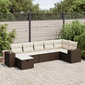 7 pcs conjunto de sofás jardim c/ almofadões vime PE castanho