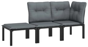 3 pcs conjunto lounge de jardim vime PE preto e cinzento