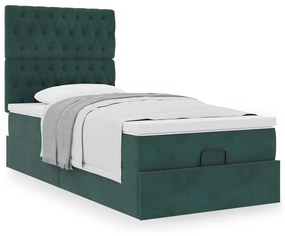 Estrutura de cama otomana colchões 90x200cm veludo verde escuro