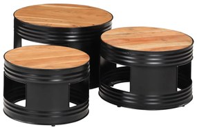 vidaXL Mesas de bar formato de tambor 3 pcs madeira de acácia maciça