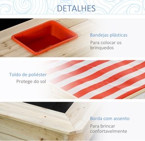 Caixa de Areia Infantil de Madeira com Teto Inclinável Ajustável em Al
