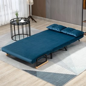 Sofá Cama Sofá Convertível em Cama de 2 Lugares Dobrável com Encosto Ajustável em 5 Níveis e 2 Almofadas 102x73x81 cm Azul