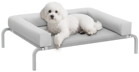 PawHut Cama Elevada para Cães com Latertais Amovíveis Cama Elevada para Cães Pequenos Portátil com Malha Respirável Estrutura de Aço para Interior e Exterior 90x65x30 cm Cinza Claro