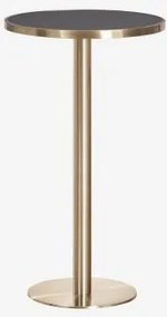 Mesa Alta De Bar Redonda Ø60 Cm Em Grés Xiren Preto - Dourado Escovado - Sklum
