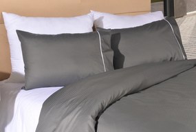 Jogo saco de edredão cetim 300 fios anthracite - Quadradinhos em jacquard: Para cama 180cm - 1 saco edredão 260 x 240 cm +  2 fronhas almofada 50x70 cm