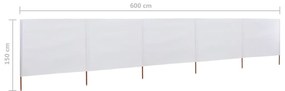Para-vento com 5 painéis em tecido 600x120 cm cor areia branca