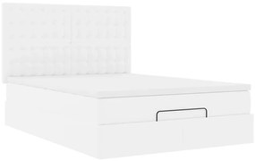 Estrutura de cama otomana com colchão branco couro falso