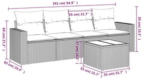 5 pcs conj. sofás jardim c/ almofadões vime PE cinzento-claro