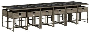 13 pcs conjunto jantar p/ jardim c/ almofadões vime PE cinzento