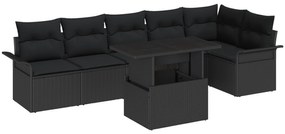 Conjunto de Sofá de Jardim vidaXL de 7 peças com Almofadas Preto Ratta