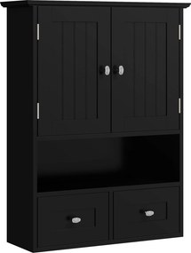 kleankin Armário de Parede para Casa de Banho com 2 Portas Prateleira Aberta e 2 Gavetas Estilo Moderno 50,8x17,8x66 cm Preto | Aosom Portugal