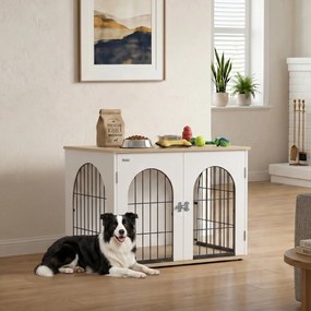 Gaiola para cães, móvel 80 x 56 x 59 cm, gaiola interior para cães em forma de arco com porta dupla, que também serve como mesa auxiliar, em metal, br