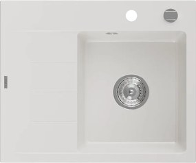 Mexen Ben lava-louça de granito 1-cuba com escorredor, direito 600 x 500 mm, branco, sifão cromado - 6523605000-20