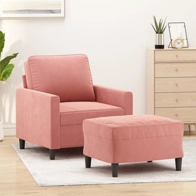 vidaXL Poltrona com apoio de pés 60 cm veludo rosa