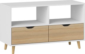 HOMCOM Móvel para TV, Cômoda para TV com Gavetas, Prateleiras Abertas, Madeira, 99 x 39 x 58 cm, Branco | Aosom Portugal