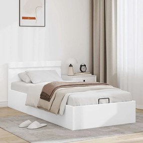 Cama hidráulica c/ arrumação LED 90x200cm couro artifi. branco