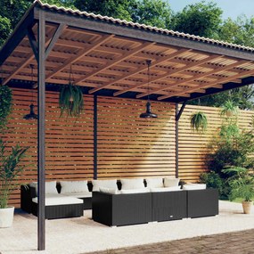 vidaXL 10 pcs conjunto lounge de jardim c/ almofadões vime PE preto