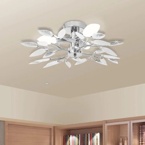 Lâmpada teto com folhas de acrílico e cristal branco &amp; transparente