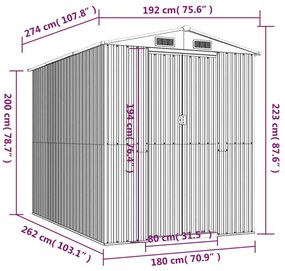 Abrigo de jardim 192x274x223 cm aço galvanizado castanho-escuro