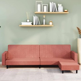 3081869 vidaXL Sofá-cama de 2 lugares com apoio de pés veludo rosa
