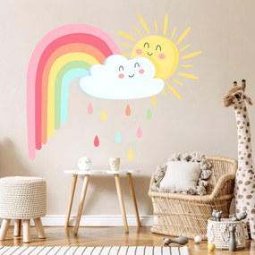 Autocolante de parede para crianças - Sol feliz e arco-íris