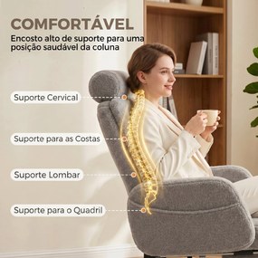 Cadeira de Escritório com Apoio para Pés Estofada em Borreguito e Encosto Reclinável  67x74x107-115 cm Cinza Claro