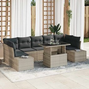 vidaXL Conjunto de Sofá de Jardim em 8 Peças com Almofadas Cinza Claro em Rattan Sintético