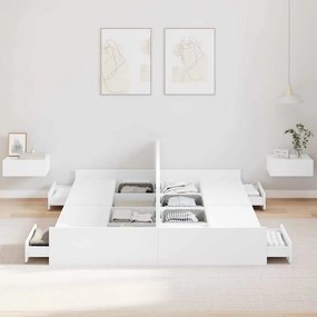 Estrado de cama com arrumação com gaveta com cabeceira Branco 160 x 20