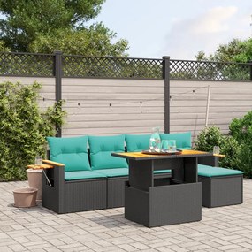 vidaXL 6 pcs conjunto de sofás p/ jardim c/ almofadões vime PE preto