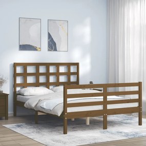 Estrutura de cama dupla pequena 4FT madeira maciça castanho-mel
