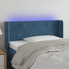 Cabeceira cama c/ luzes LED veludo 103x16x78/88 cm azul-escuro