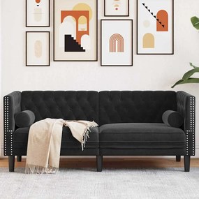 vidaXL Sofá Chesterfield Outros Preto 174 x 74,5 x 70,5 cm Veludo
