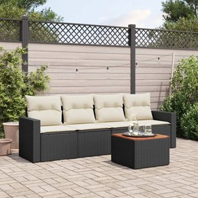 vidaXL 5 pcs conjunto sofás de jardim com almofadões vime PE preto