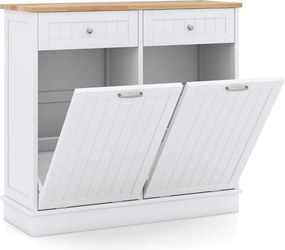 Armário para cozinha 100 x 33 x 90 cm com caixote do lixo oculto duplo rebatível, tampa de madeira e tábua de cortar e 2 gavetas estilo rústico Natura