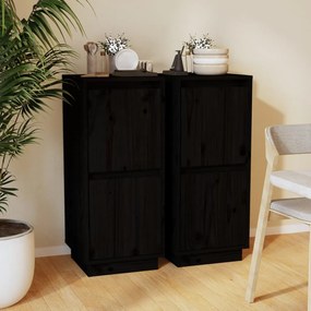 vidaXL Aparadores 2 pcs 31,5x34x75 cm madeira de pinho maciça preto