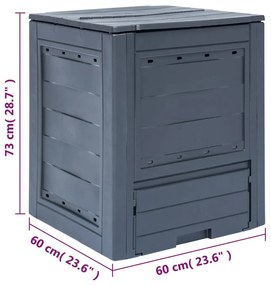 Compostor de jardim 60x60x73 cm 260 L cinzento