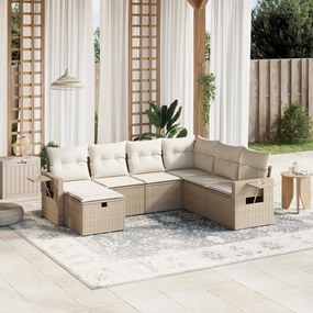7 pcs conjunto de sofás p/ jardim com almofadões vime PE bege
