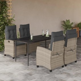 vidaXL 5 pcs conjunto de jantar p/ jardim c/ almofadões cinzento claro